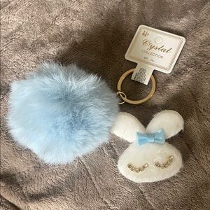 Blue Fluffy Bunny Keychain purse bag charm super soft rhinestone nwt